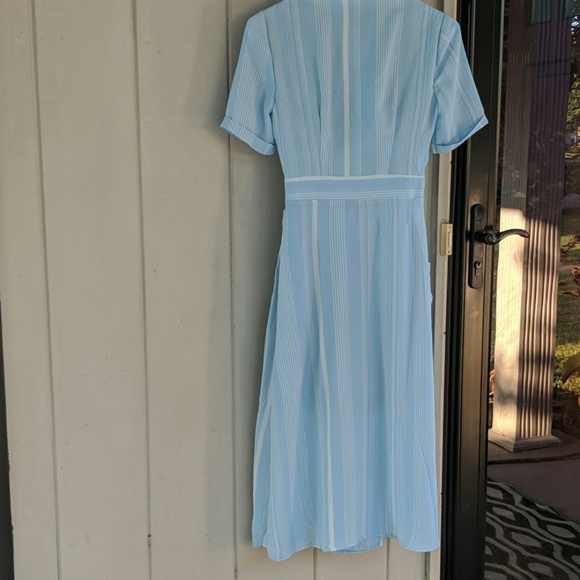 NWT MIDI BABY BLUE WHITE STRIPES, SIDE TIE, POCKET - Picture 8 of 8